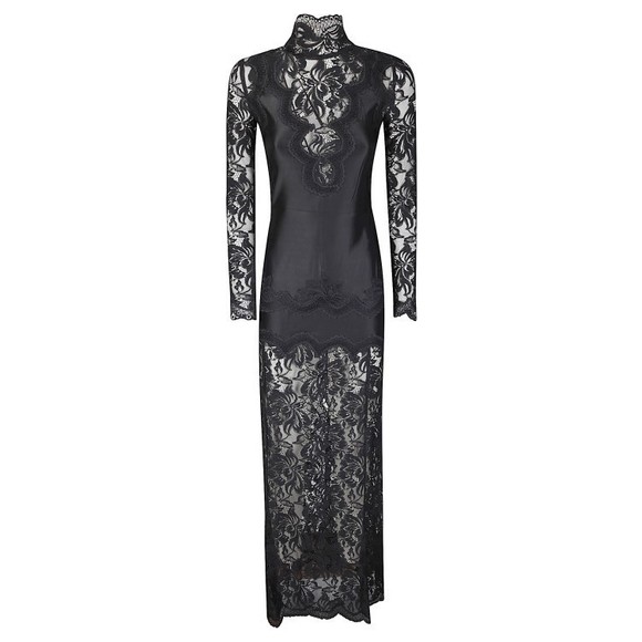 Paco Rabanne Long Dress With Lace Sleeves And Jersey Fabric - NWT - Picture 1 of 3